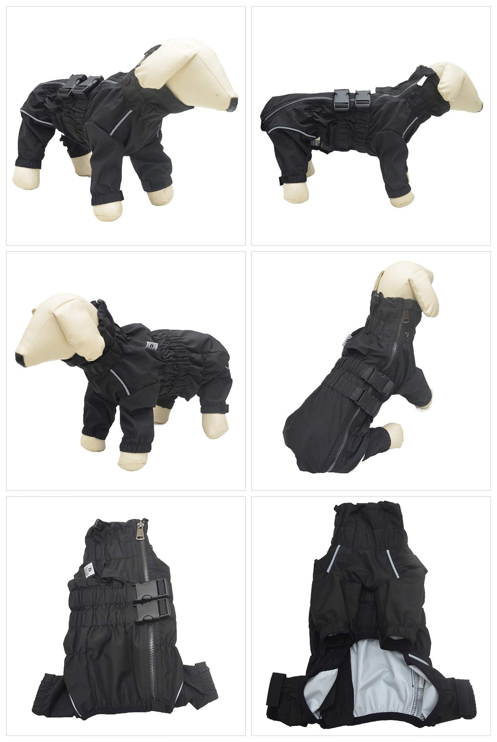 Lovelonglong dogs waterproof jacket worn from side for easy on-off and comfort