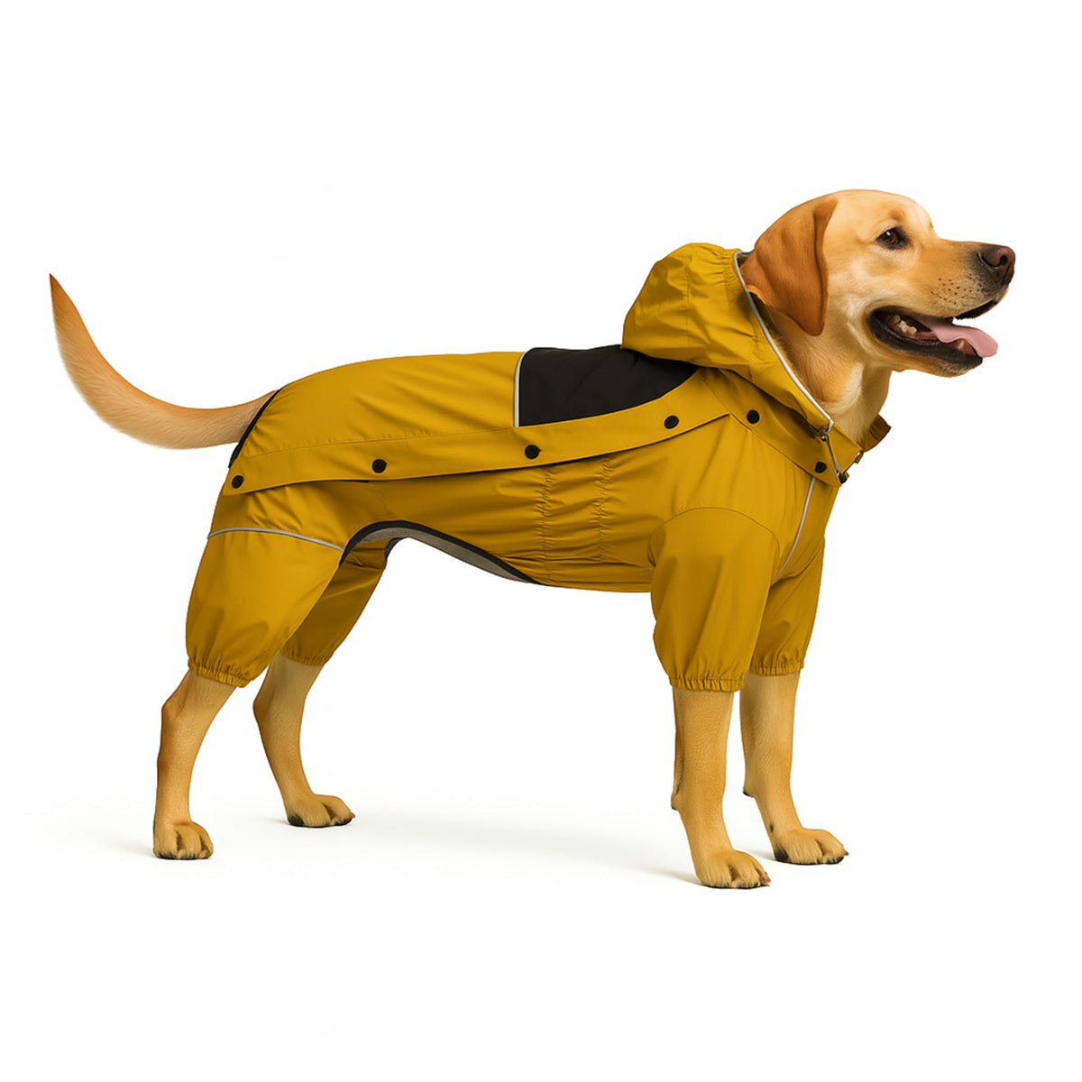 Lovelonglong fleece-lined dog raincoat full-body coverage keeps your dog dry on wet walks.