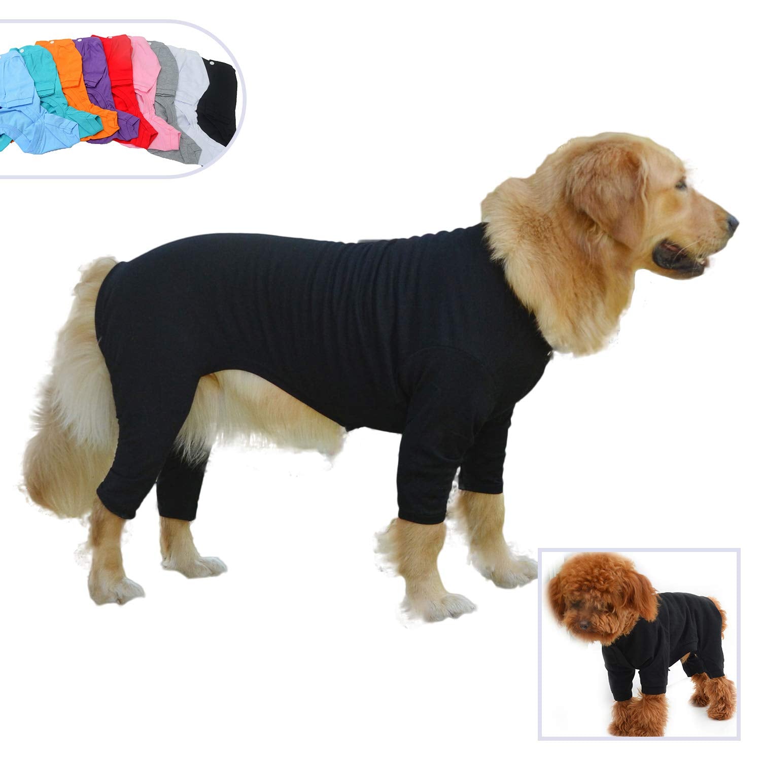 Lovelonglong Four Feet Dog Pajamas fabric close-up shows soft cotton comfort for pets.