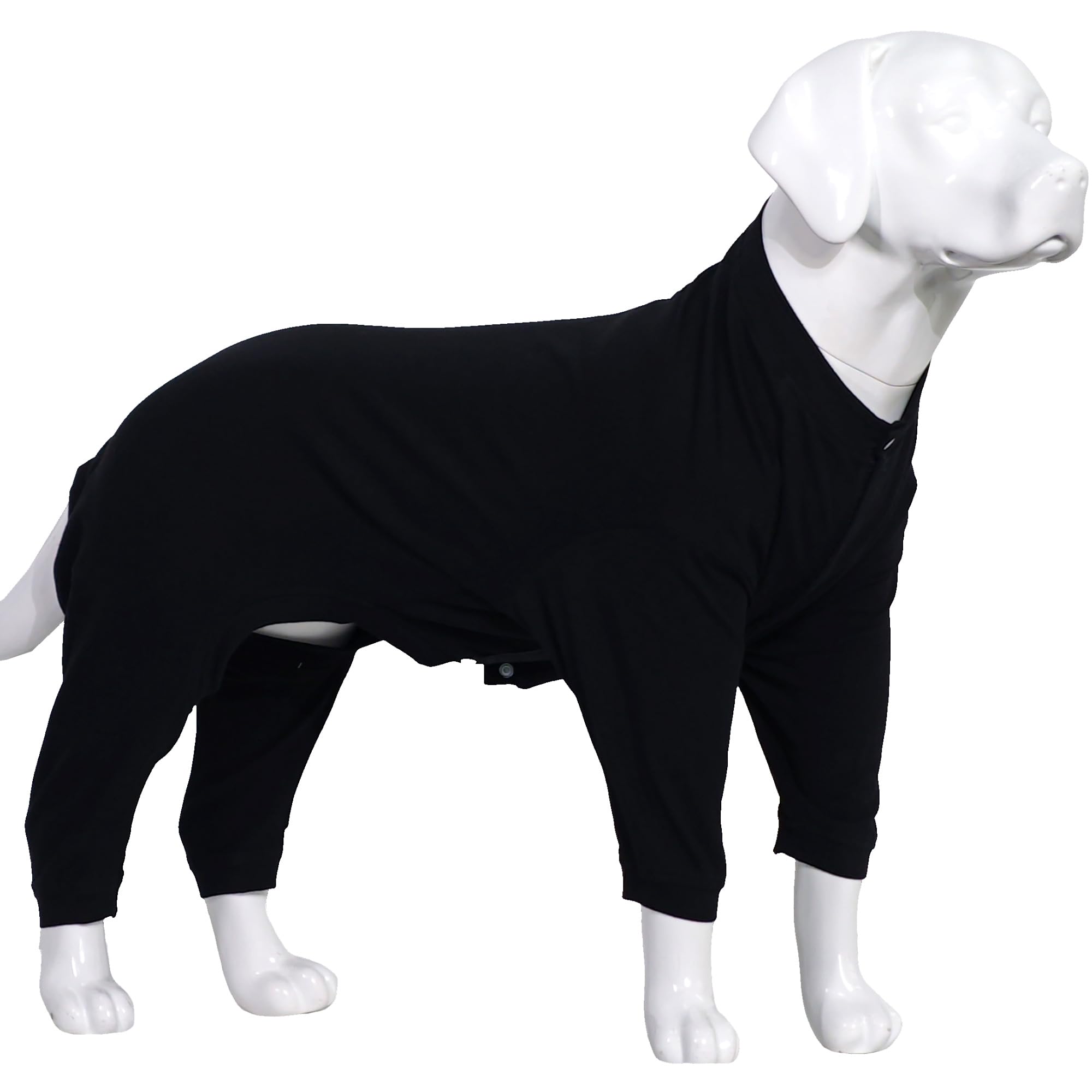 Lovelonglong four-feet dog pajamas worn on a dog for tidier indoor fur