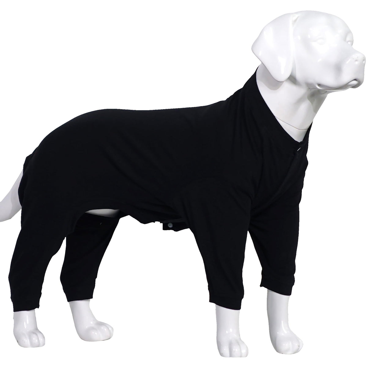 Lovelonglong four-feet dog pajamas worn on a dog for tidier indoor fur