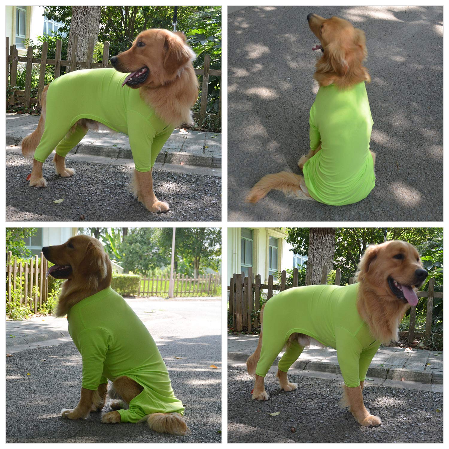 Lovelonglong Four Feet Dog Pajamas outdoors usage; helps keep fur tidy during walks.