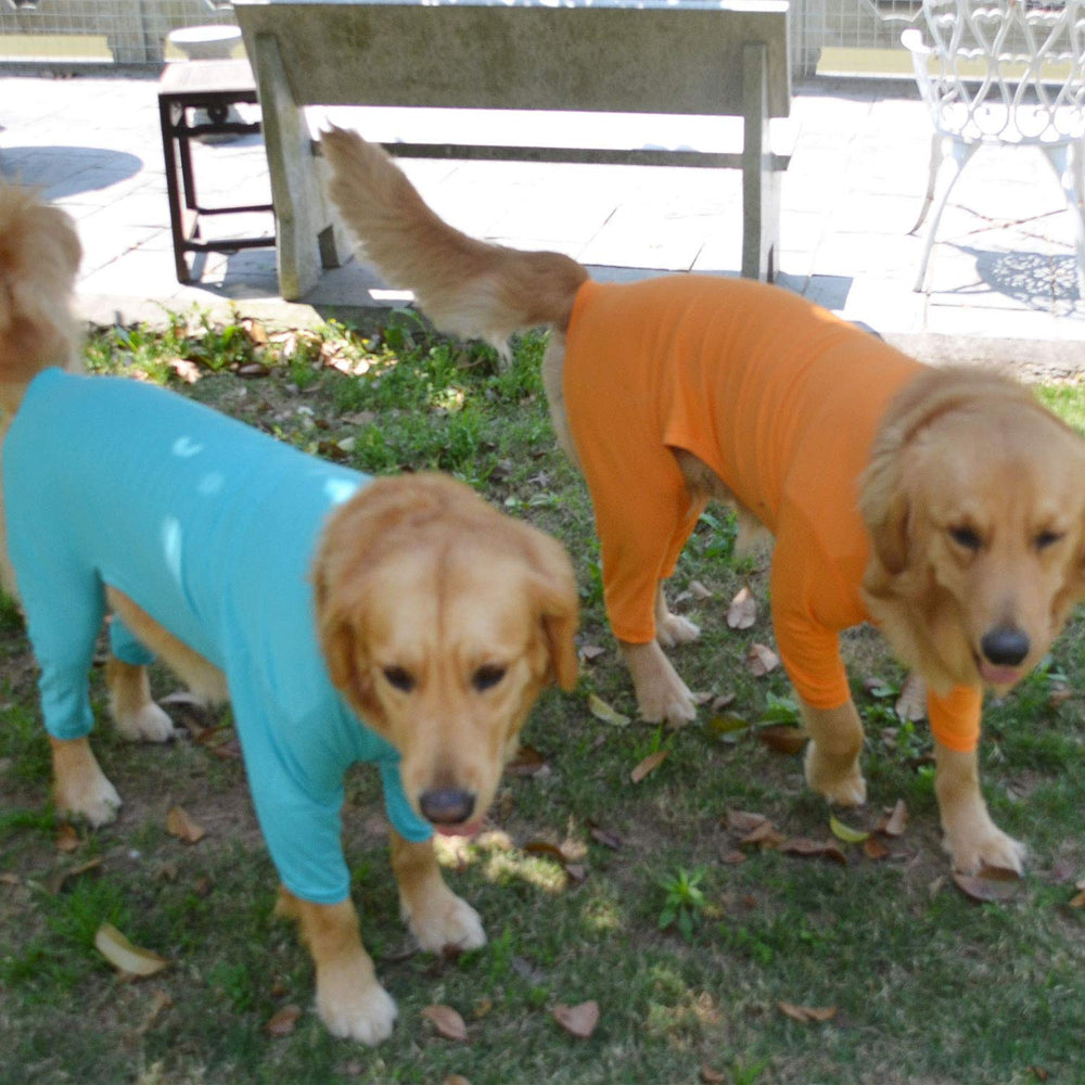 Lovelonglong Four Feet Dog Pajamas size-chart illustration aids selecting the right fit.