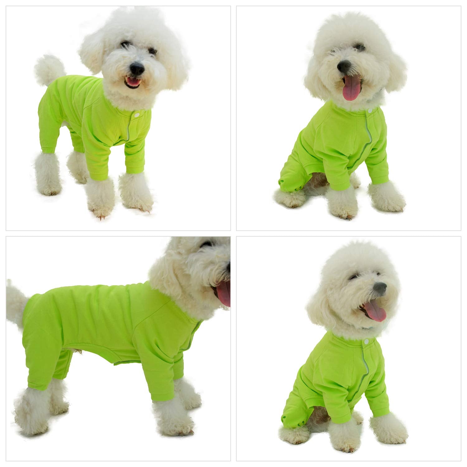 Lovelonglong Four Feet Dog Pajamas size range; fits from small to XXL for versatility.