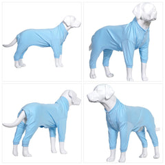 Lovelonglong Four Feet Pajamas worn by dog indoors to reduce mess