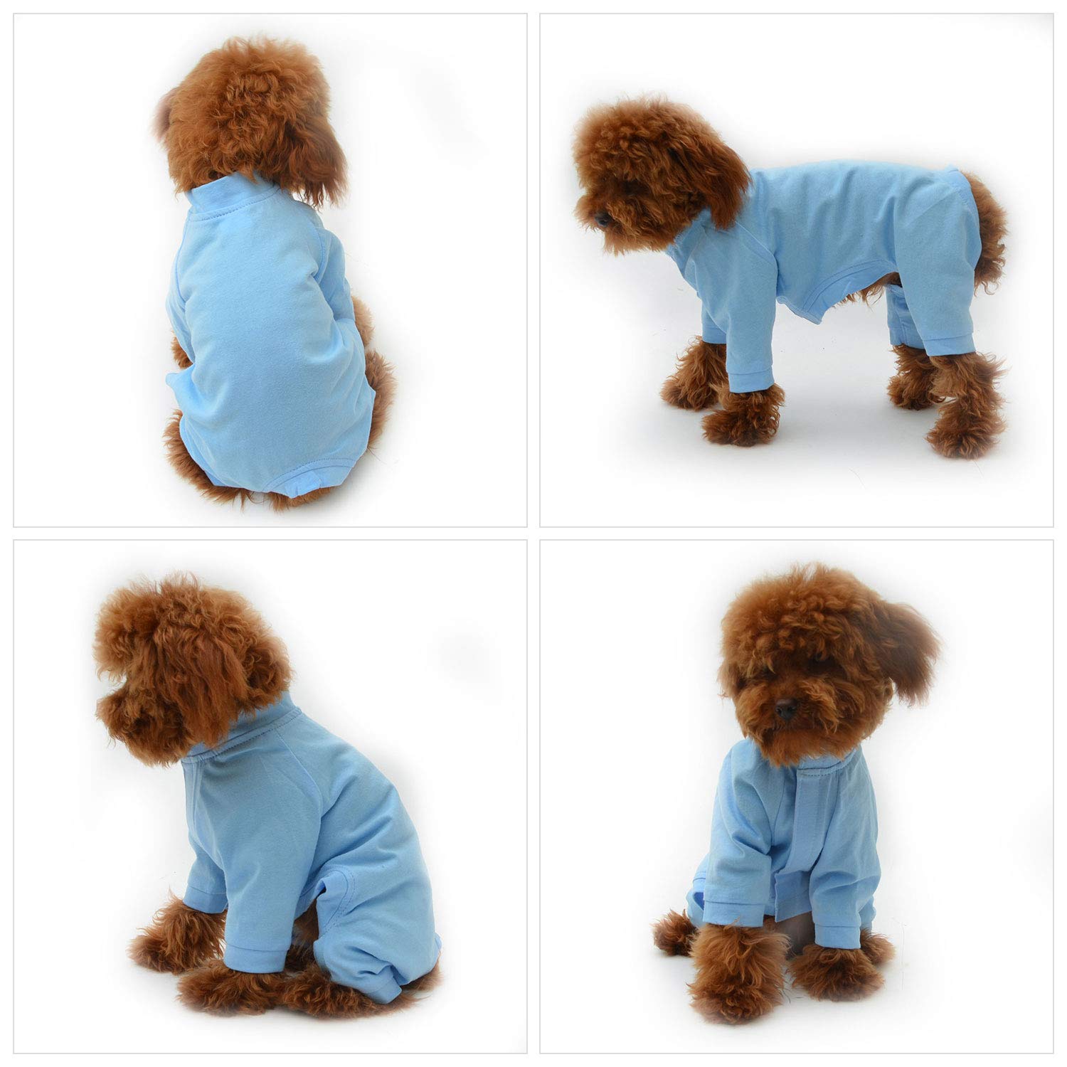 Lovelonglong Four Feet Pajamas lightblue close-up of soft cotton texture for gentle wear.