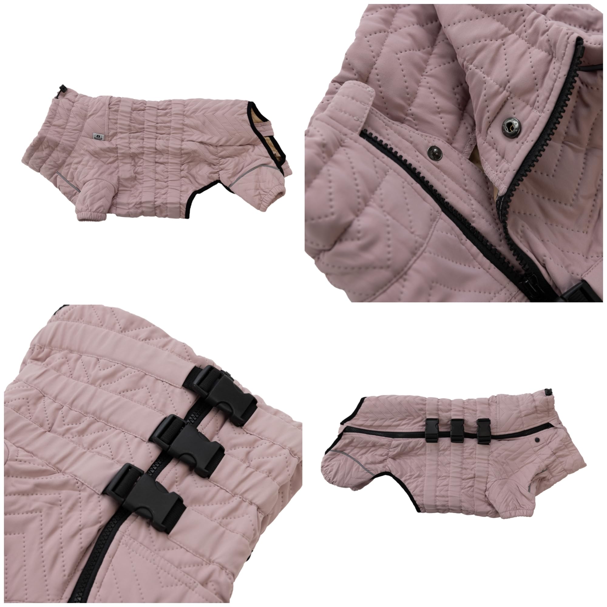 Lovelonglong warm dog coat lotus pink DL reflective trim boosts visibility at dusk