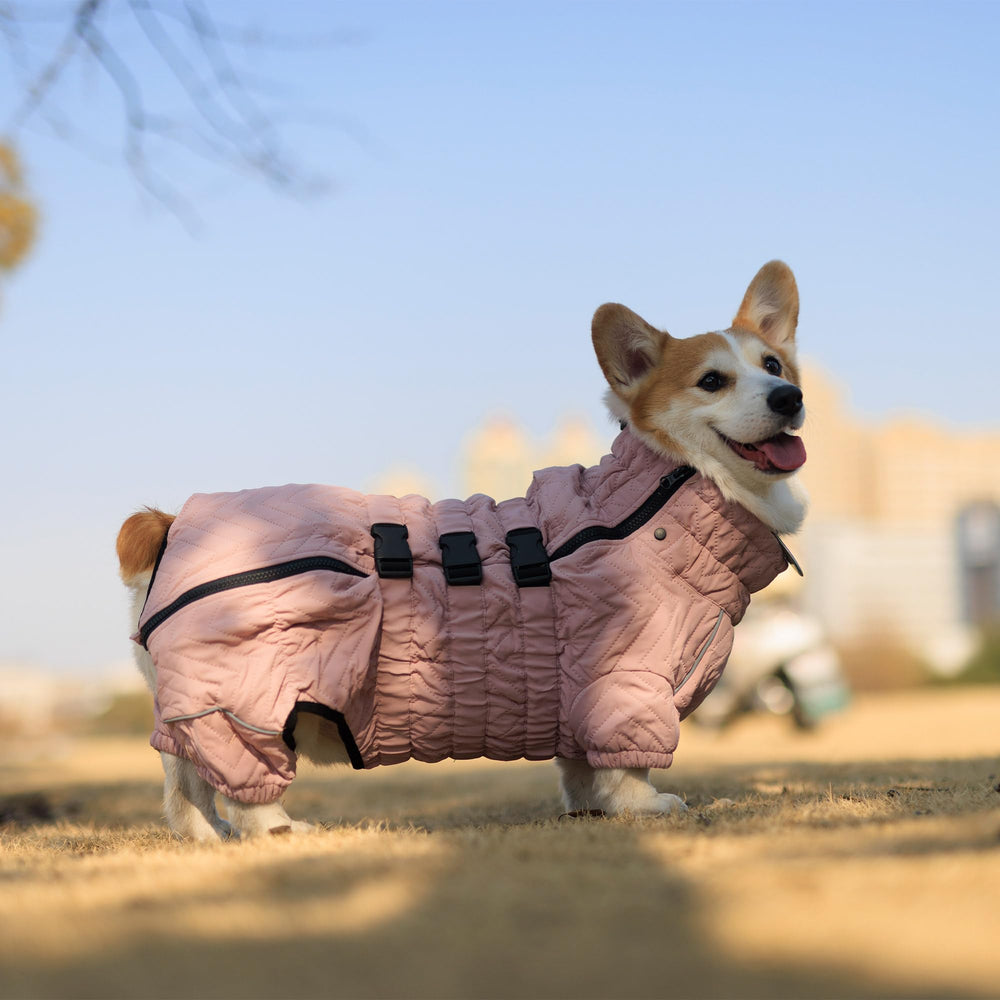 Lovelonglong warm dog coat lotus pink DL adjustable buckles and zipper for quick fit