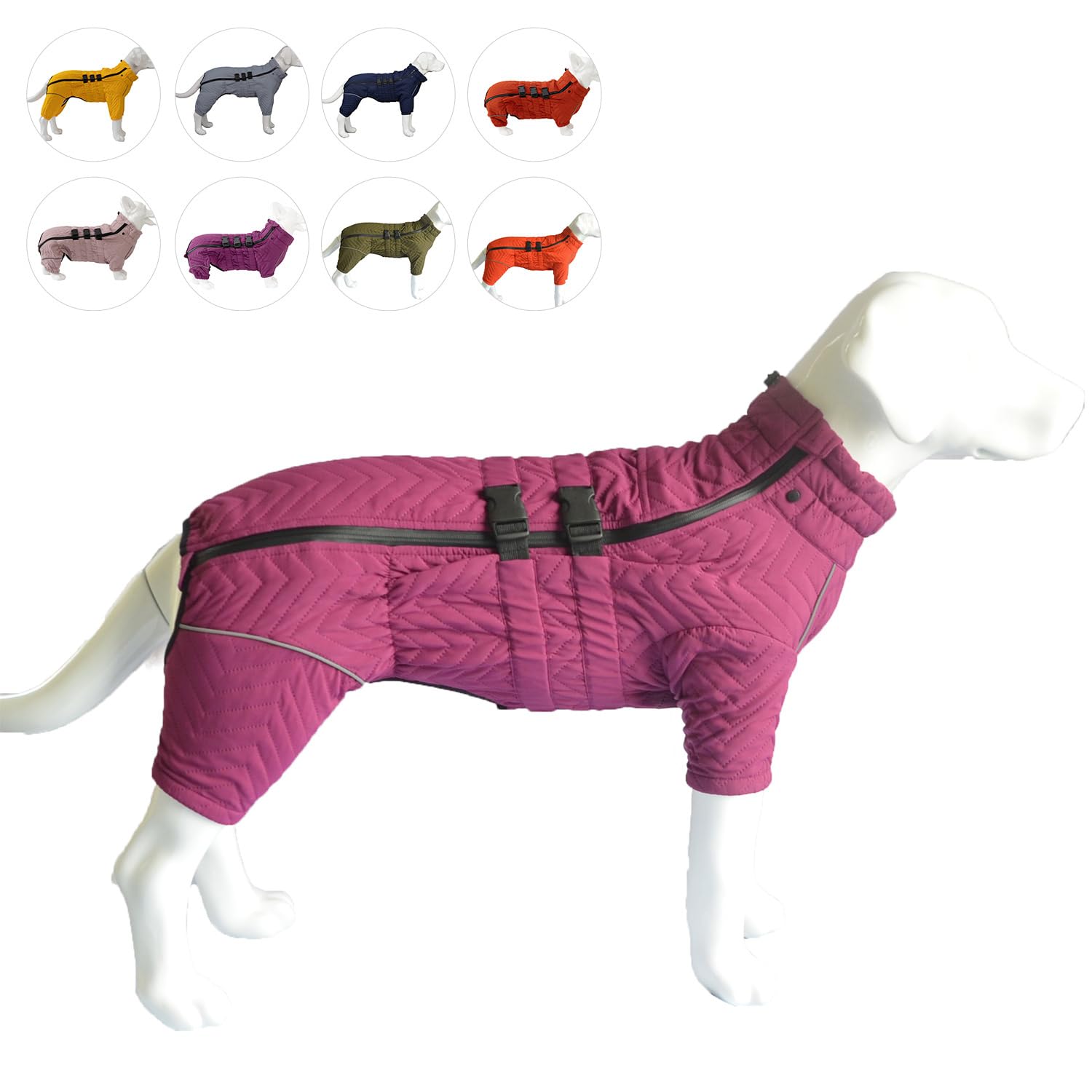 Lovelonglong Warm Dog Coat purple back view shows windproof warmth