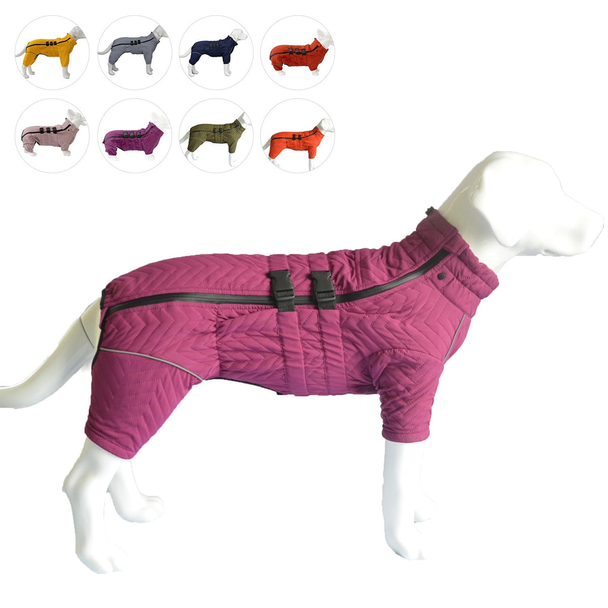 Lovelonglong Warm Dog Coat purple back view shows windproof warmth