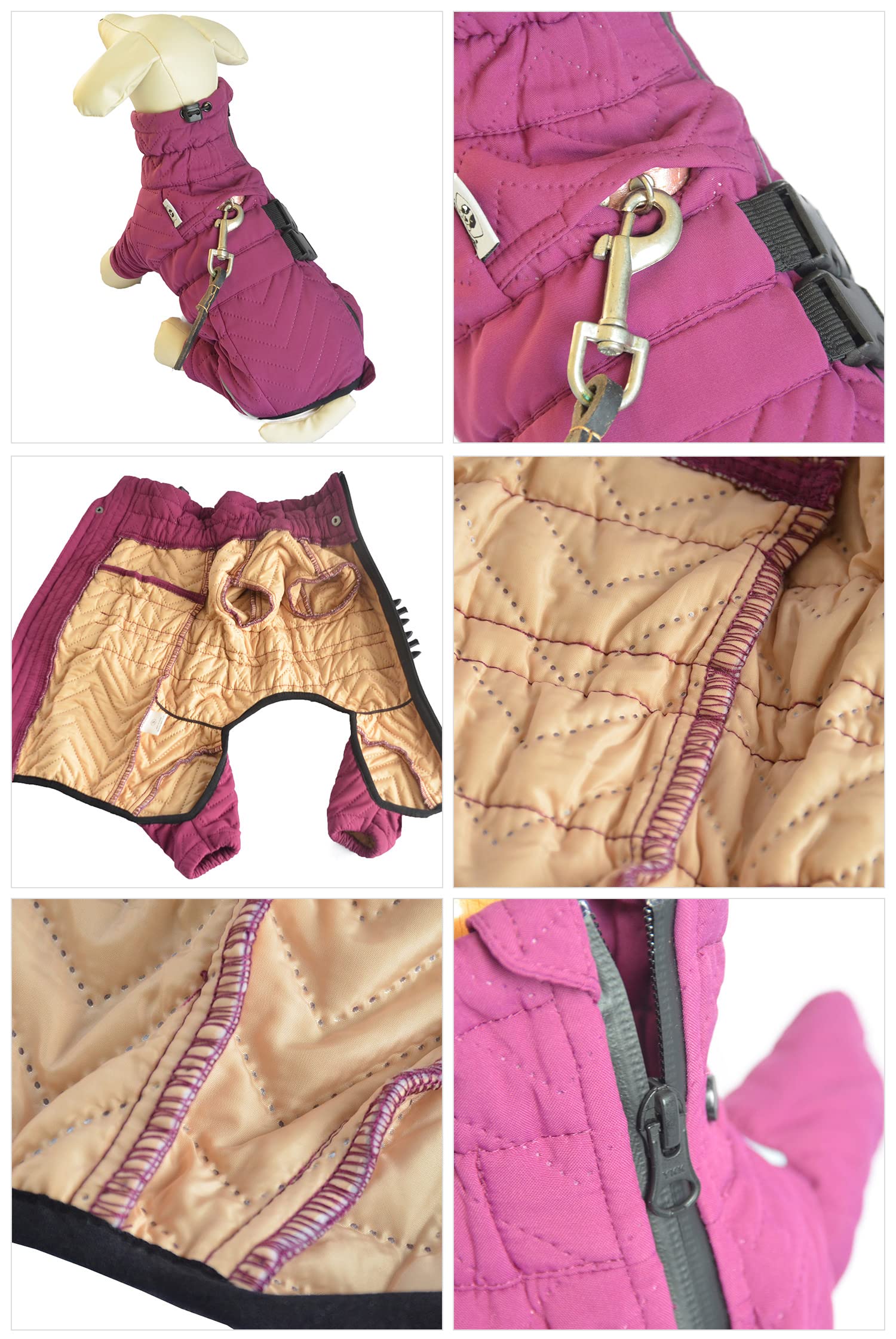 Lovelonglong Warm Dog Coat purple side wearing demonstrates flexible fit