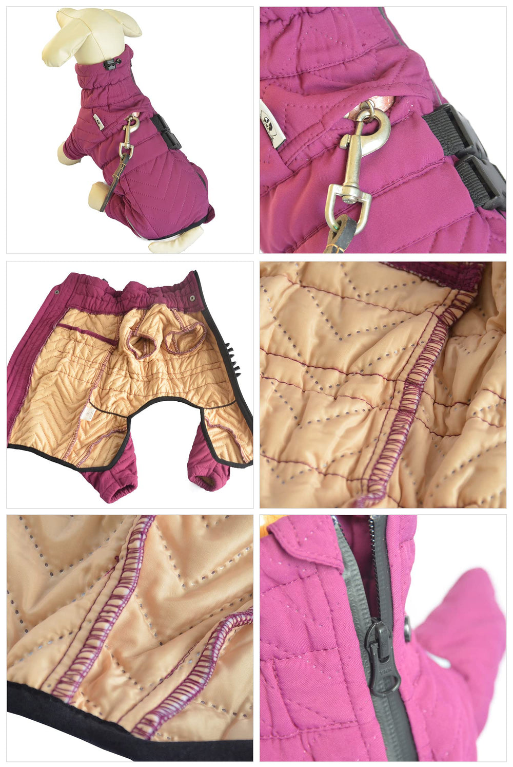 Lovelonglong Warm Dog Coat purple side wearing demonstrates flexible fit