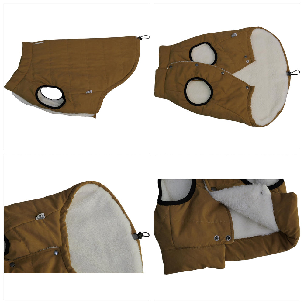 Lovelonglong waterproof fleece dog vest closeup highlights soft lining and rain protection.