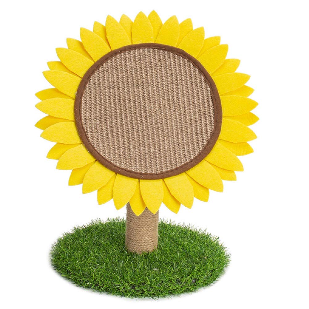 Lovely Caves sunflower cat tree shown in angled design for easy reach during play.