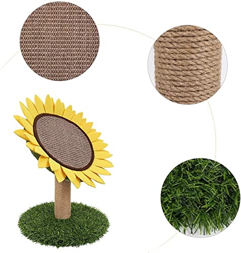 Lovely Caves bright yellow sunflower decor enhances indoor cat furniture aesthetics.
