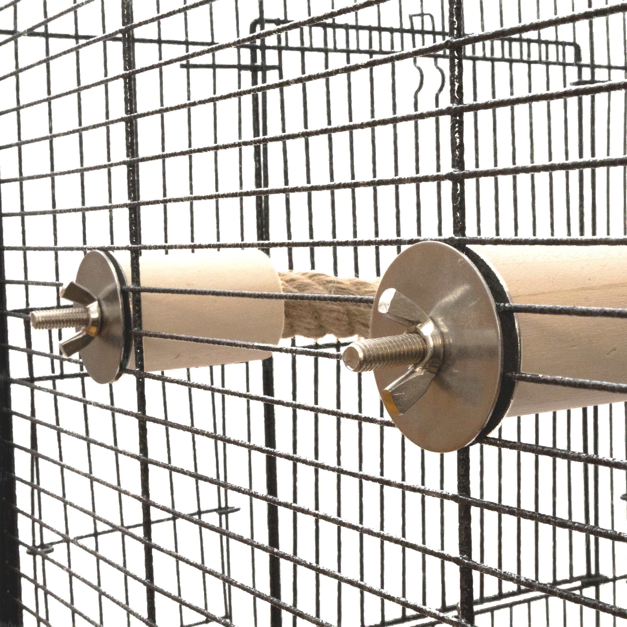 Lovely Little Flyers cage-layout view shows customizable perches to reduce boredom.