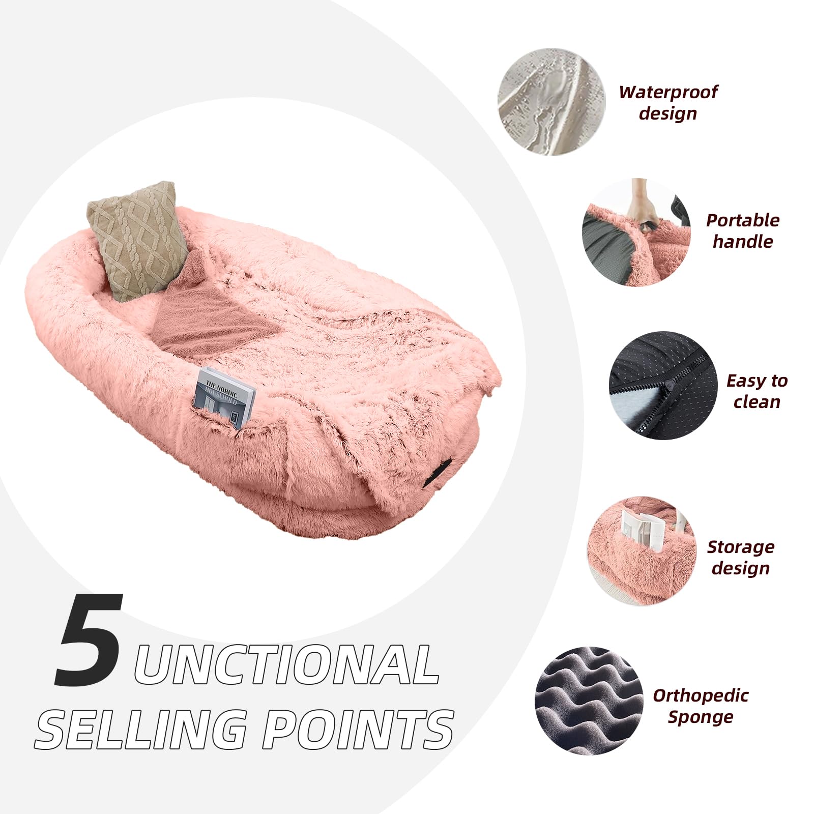 LOVEPals human dog bed non-slip bottom keeps the surface steady during use.