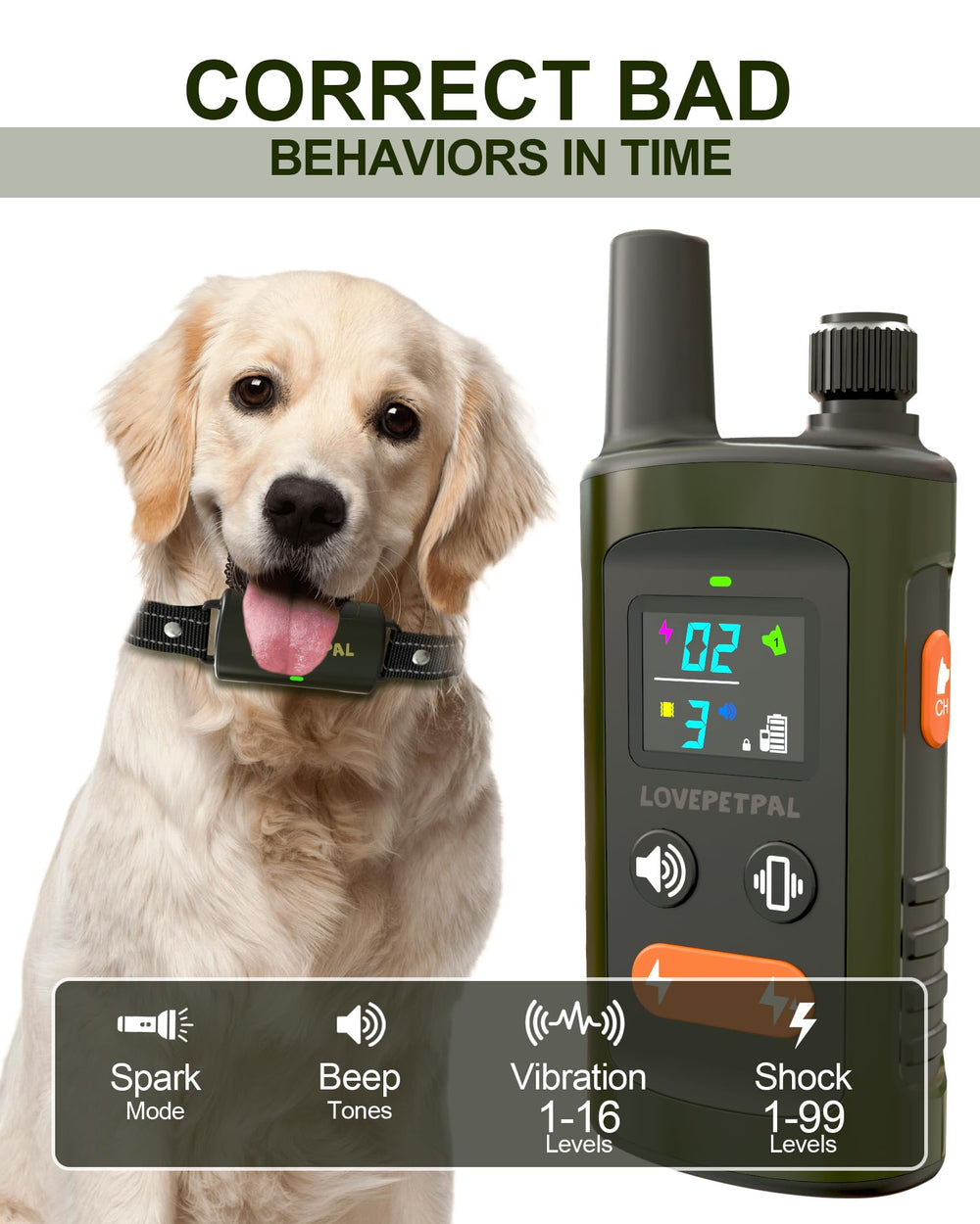 LOVEPETPAL remote control front view for clear visibility and quick mode adjustments.