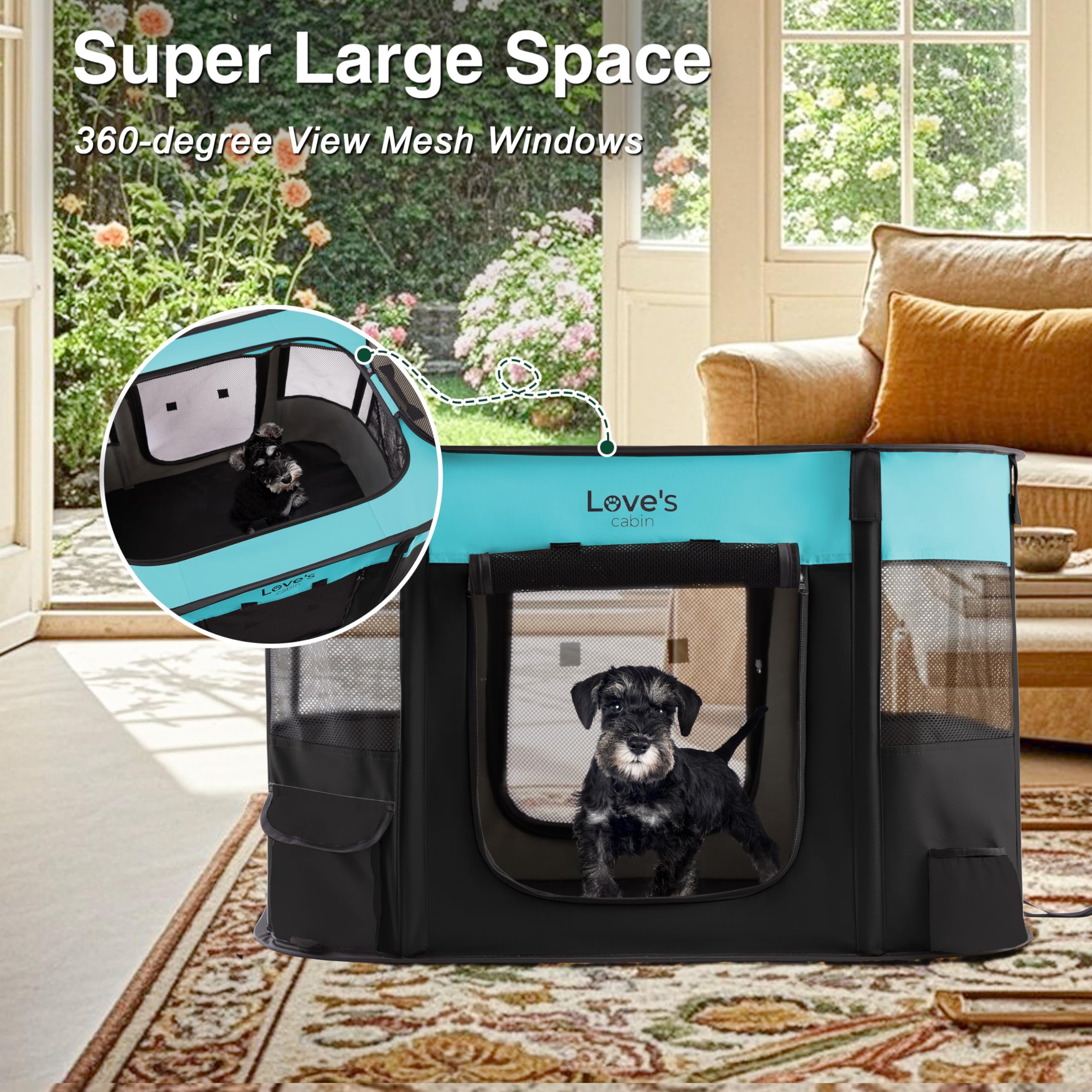 Love's cabin carrying case for compact transport and quick setup.