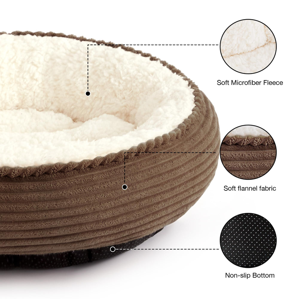 Love's cabin cat dog bed close-up shows soft filling and plush fabric for comfort.