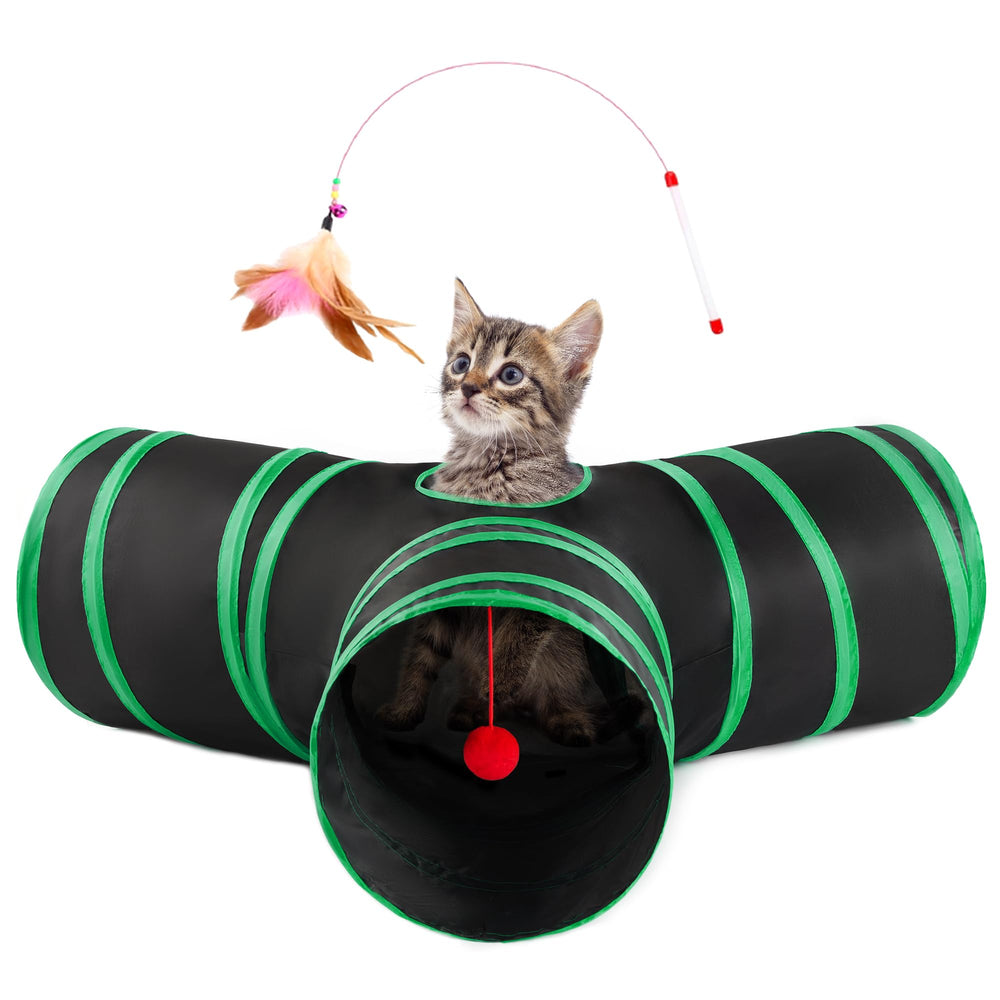 Love's cabin cat tunnel-3way shows a Y-shaped play maze for curious cats.