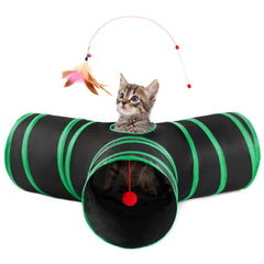 Love's cabin cat tunnel-3way shows a Y-shaped play maze for curious cats.