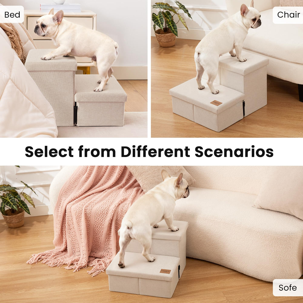 Love's cabin dog stairs 2-step beige design supports small to large dogs.