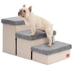 Love's cabin dog stairs 3-steps assembly aids easy setup and helps pets reach beds.