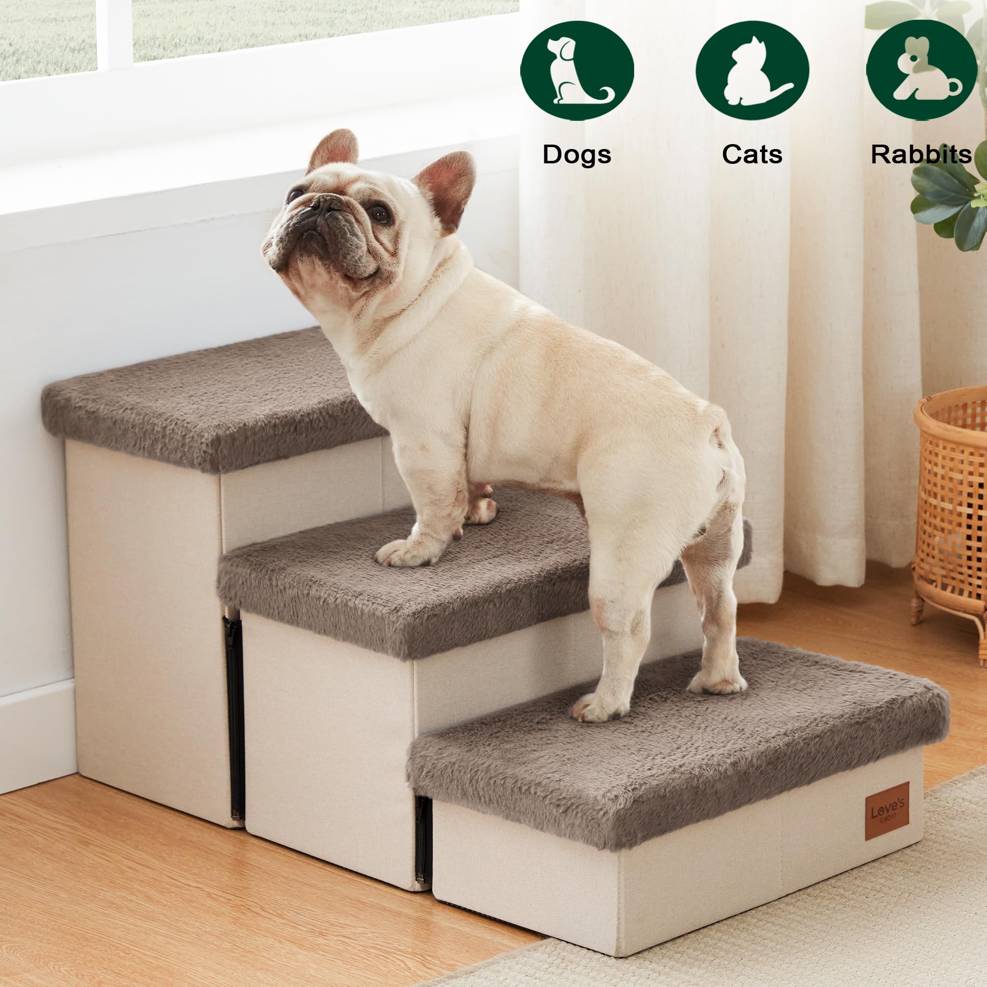 Love's cabin dog stairs fold for quick setup and storage.