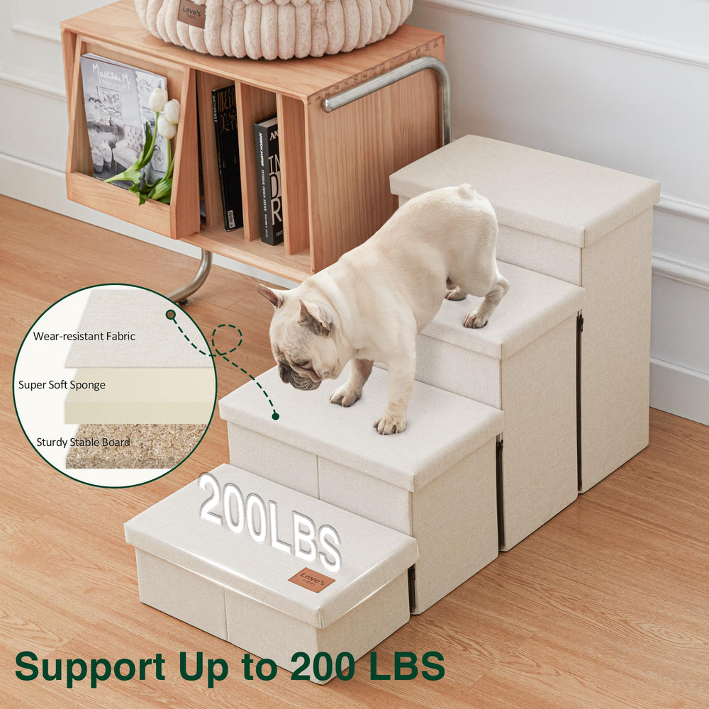 Love's cabin dog stairs beside sofa helps dogs reach the couch safely.