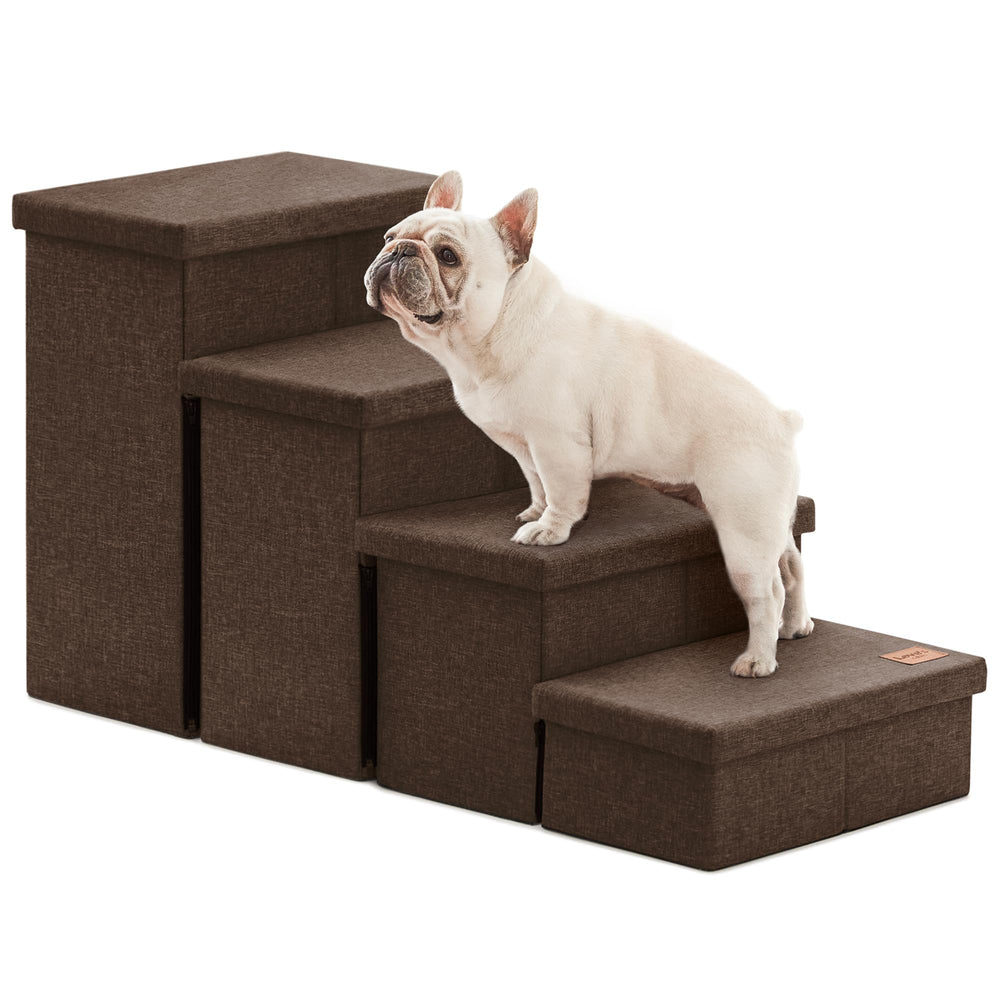 Love's cabin dog stairs coffee front view demonstrates sturdy access for pets climbing to beds