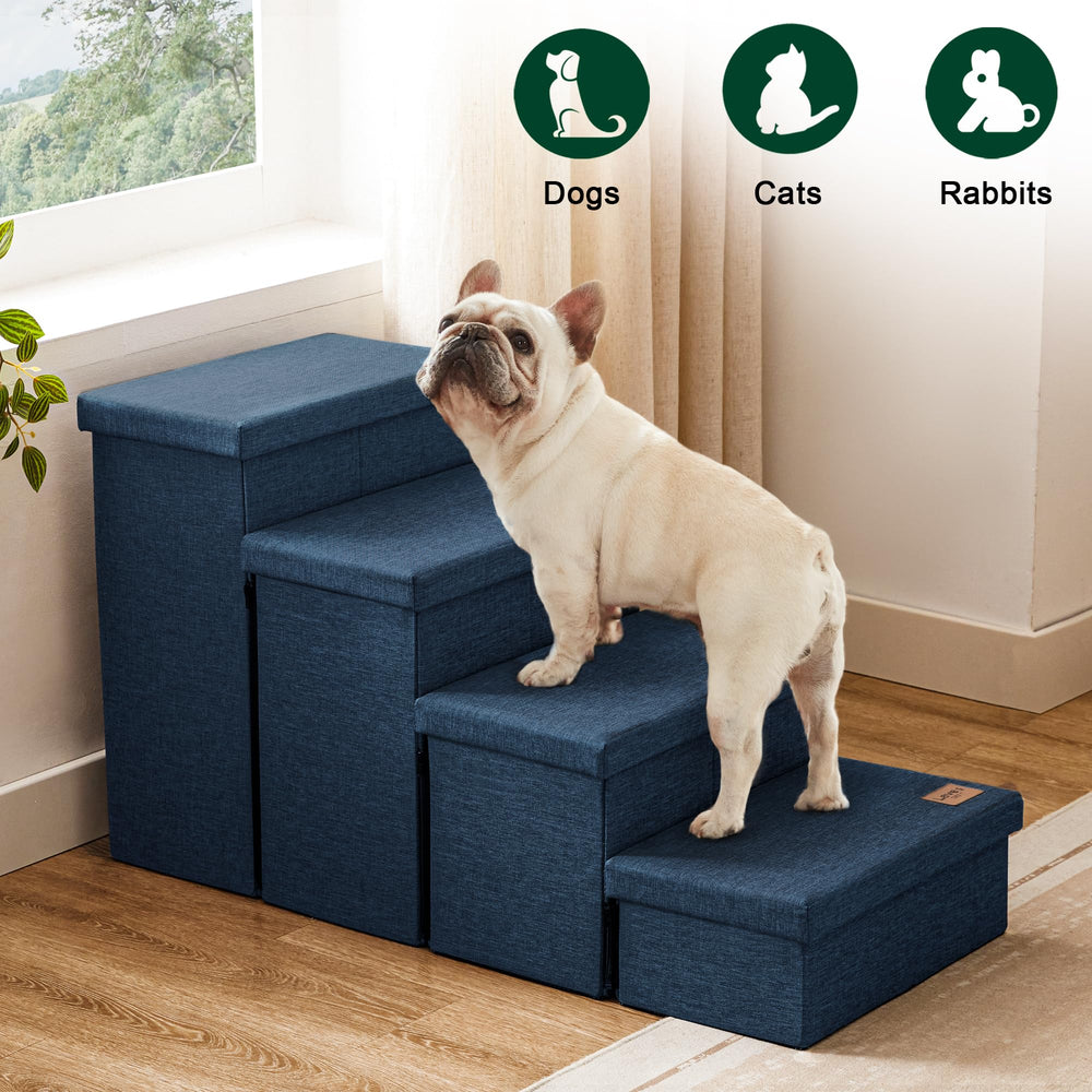 Love's cabin dog stairs durable fabric and MDF for lasting use.