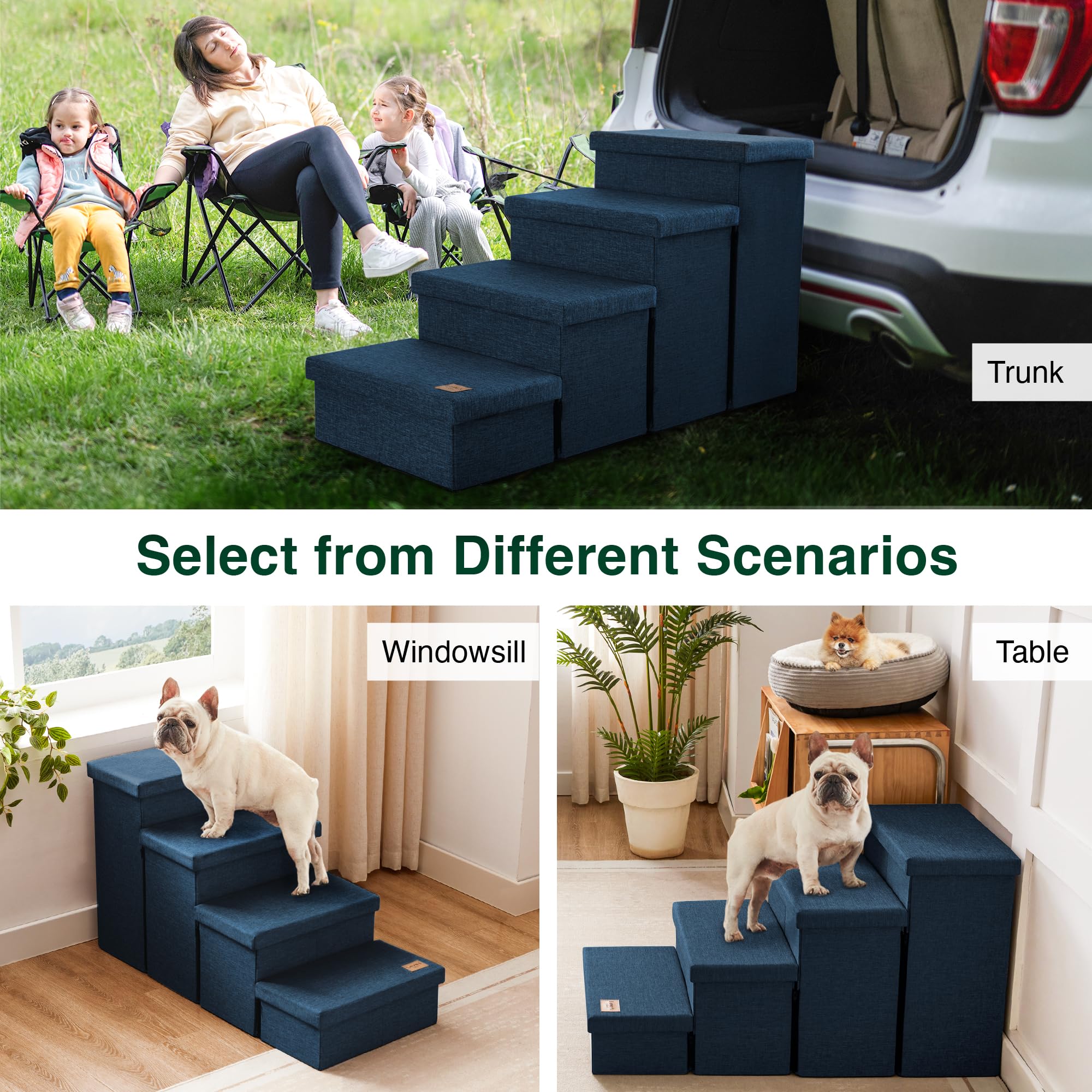 Love's cabin dog stairs fit against beds and couches for easy access.
