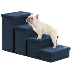 Love's cabin dog stairs folded for storage, space-saving design.