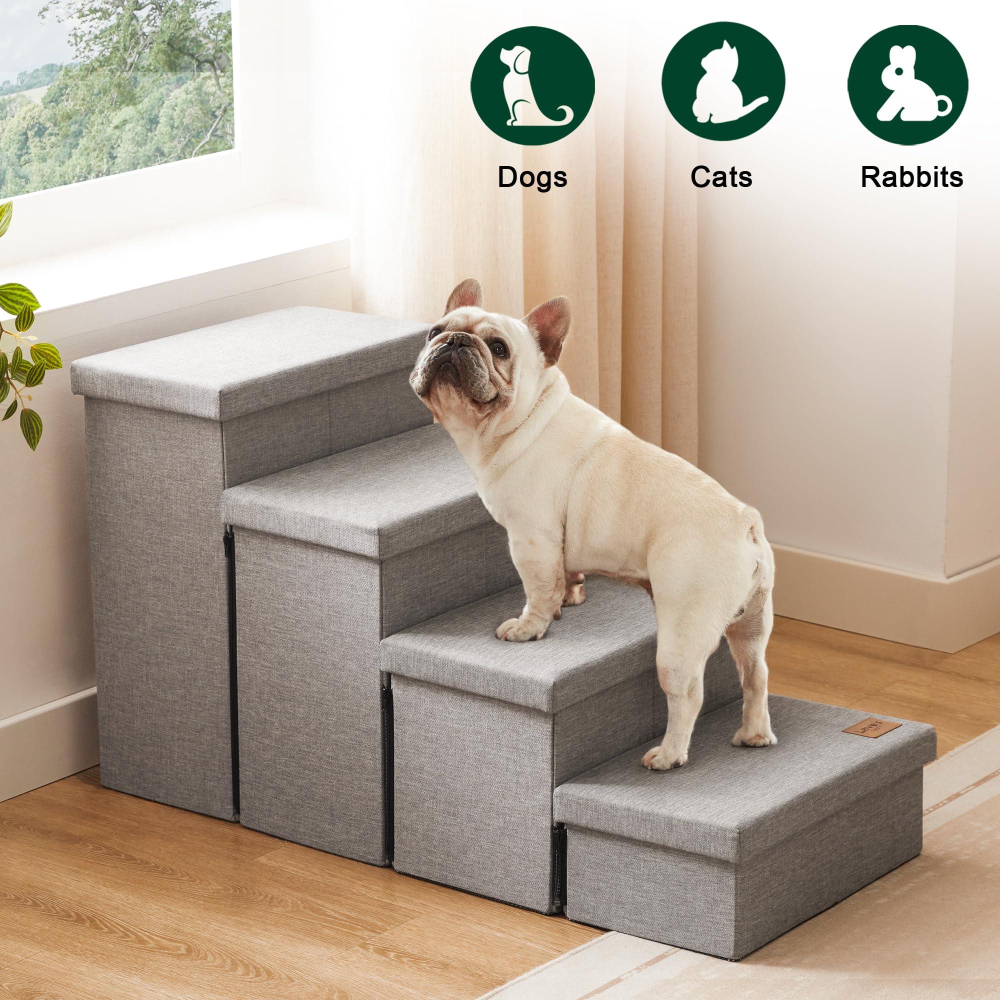Love's cabin dog stairs in-use on bed or sofa for safer access