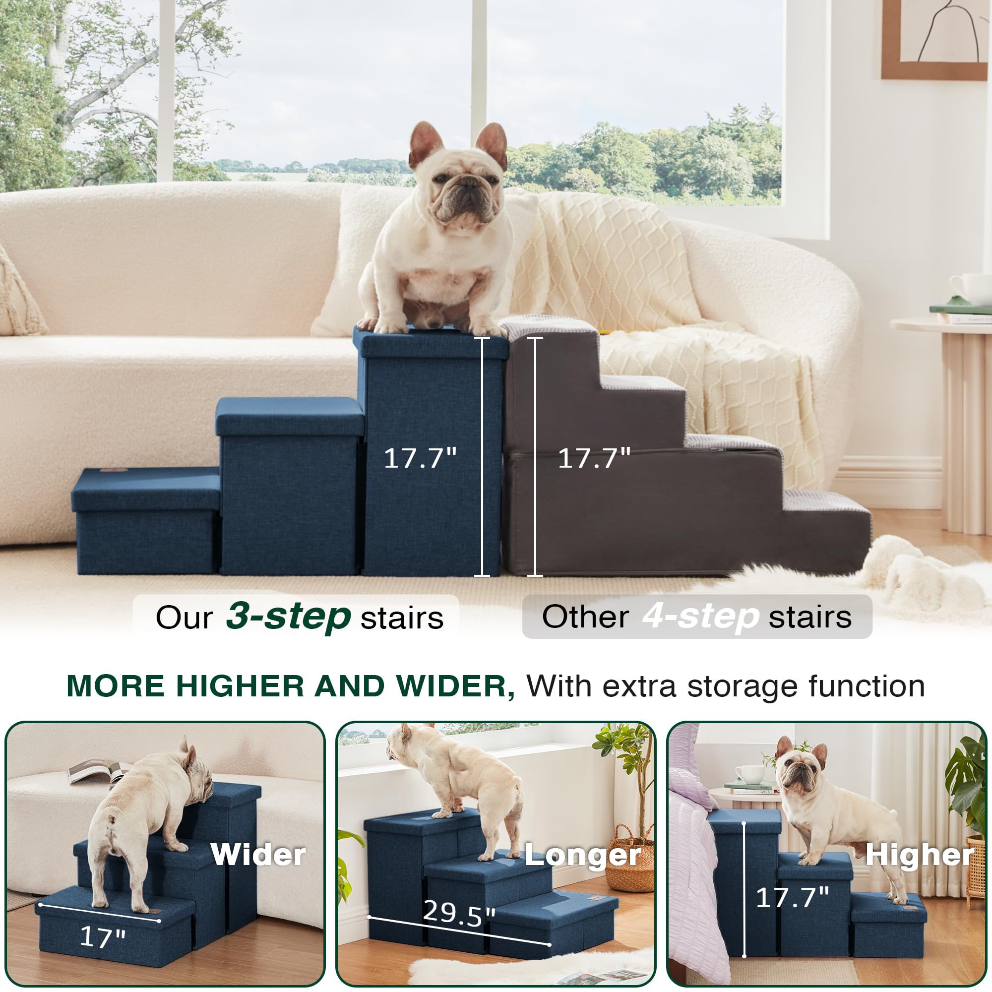 Love's cabin navy blue dog stairs foldable for compact storage