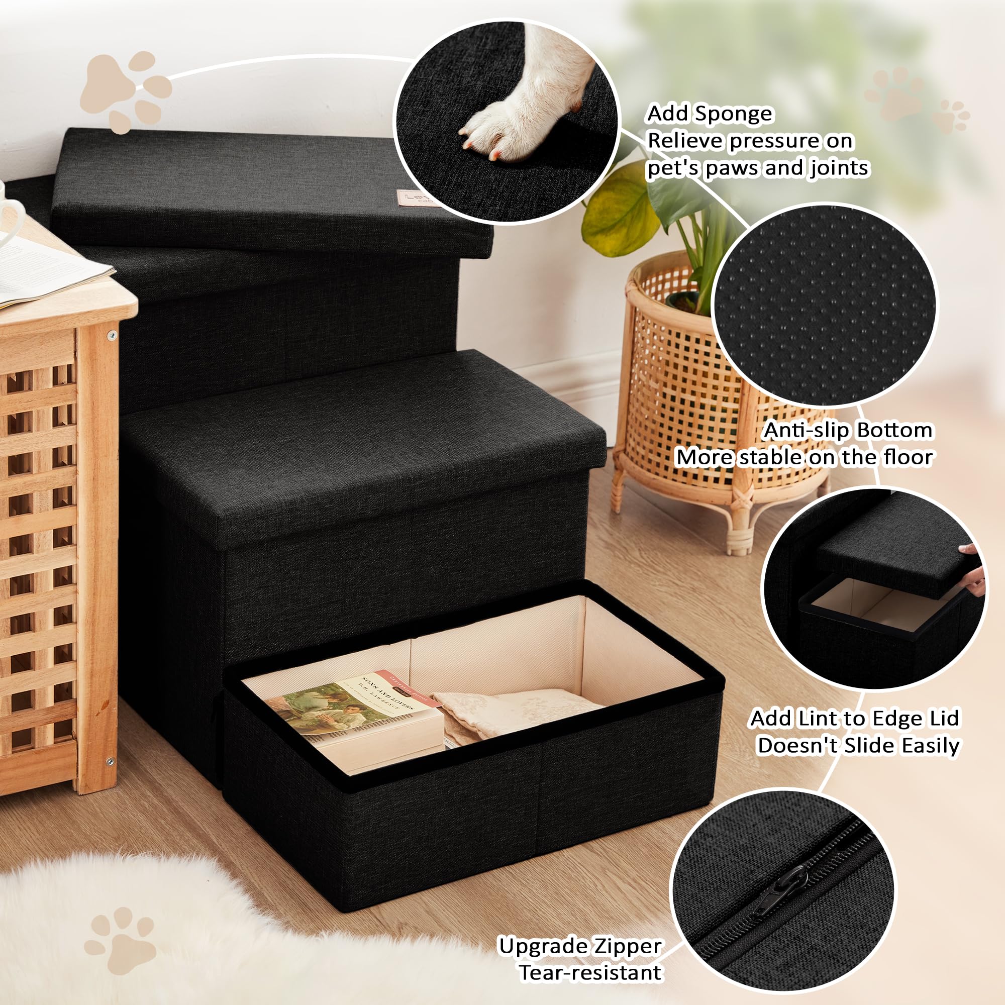 Love's Cabin dog stairs non-slip bottom prevent wobble on smooth floors.