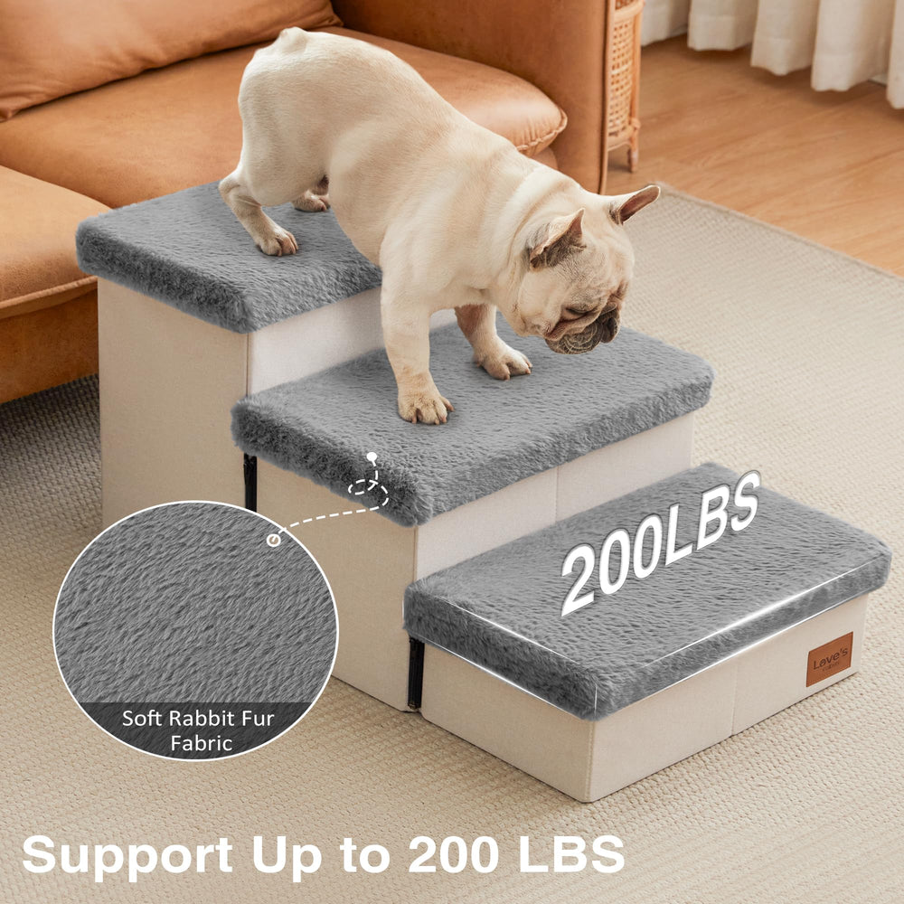 Love's cabin dog stairs non-slip bottom enhances stability on slick floors.
