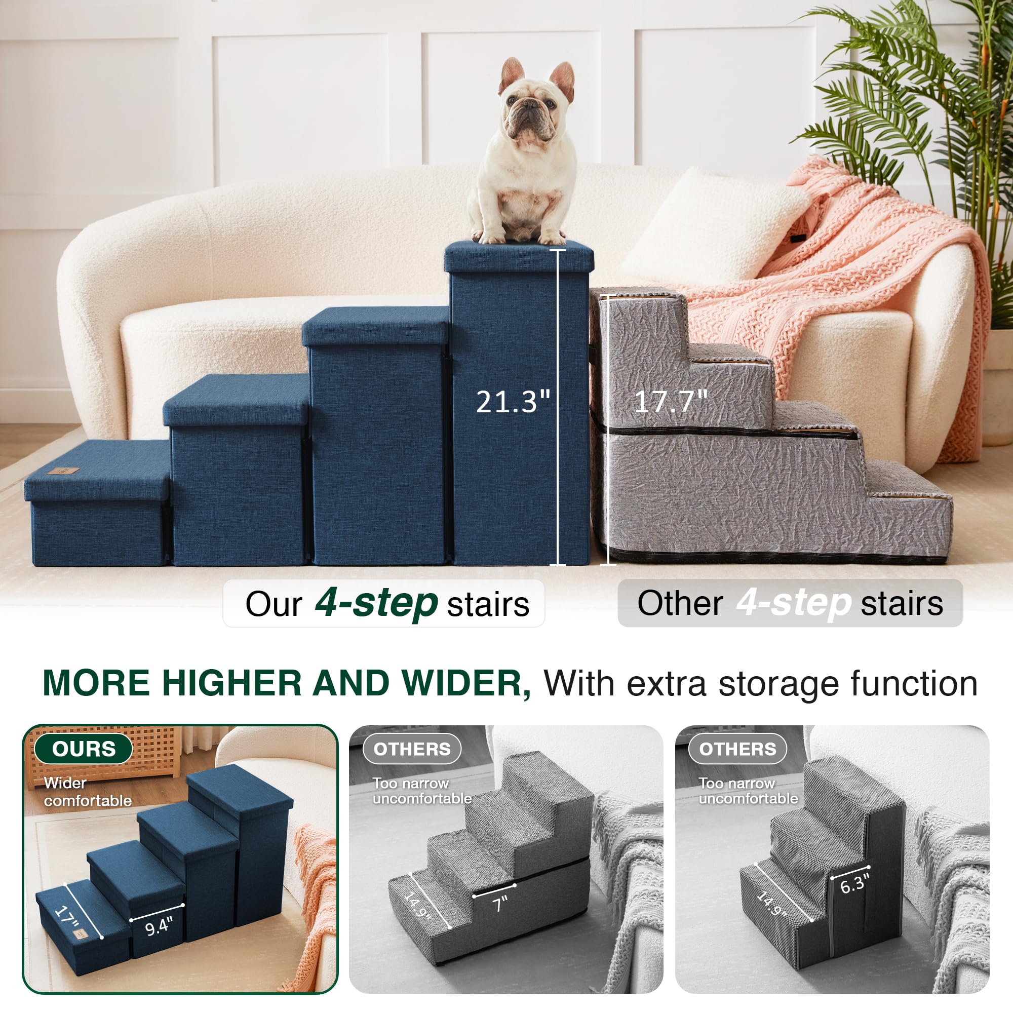 Love's cabin dog stairs with non-slip bottom keep pets stable.