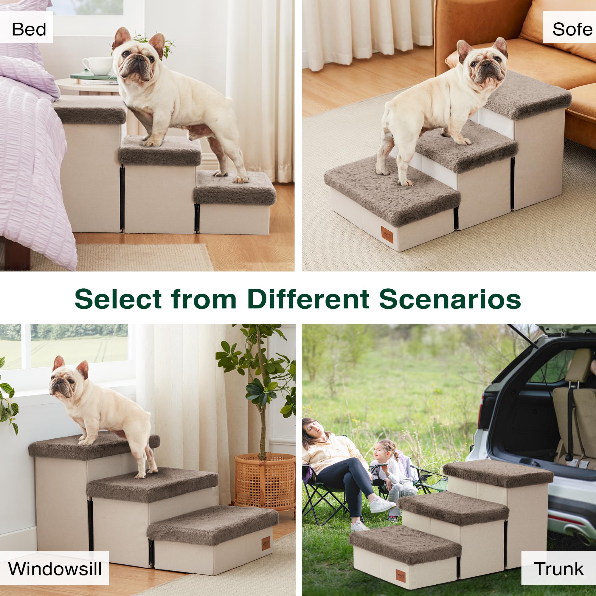 Love's cabin stairs support up to 200 lbs for larger dogs.