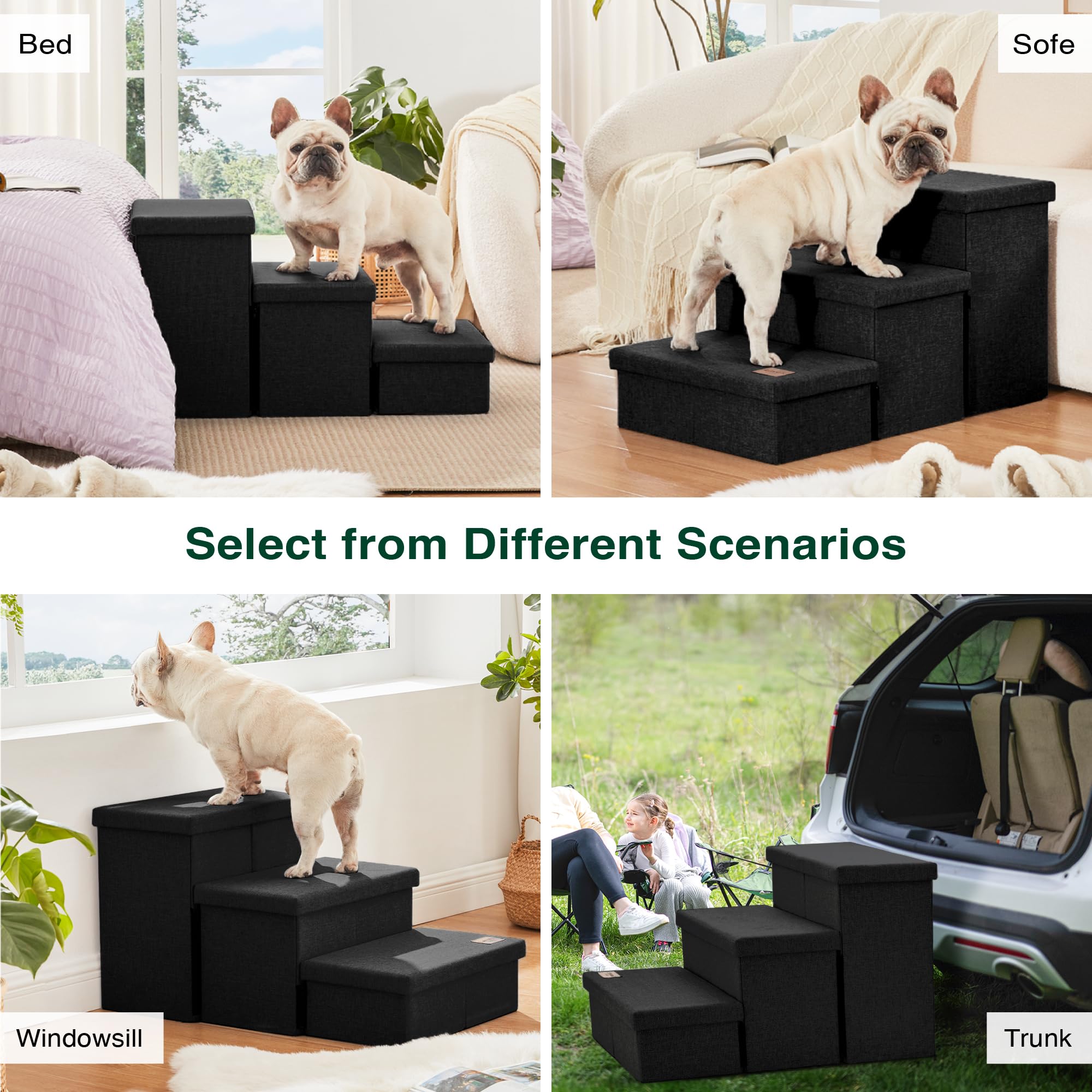 Love's Cabin storage compartments keep leashes, blankets, and toys within reach.