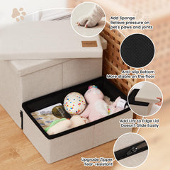 Love's cabin dog stairs storage open compartments ideal for blankets, toys, or treats.