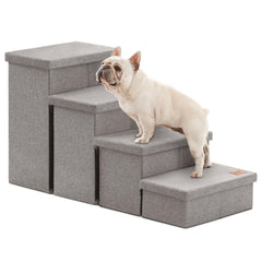 Love's cabin dog stairs with storage under steps keeping pet gear organized