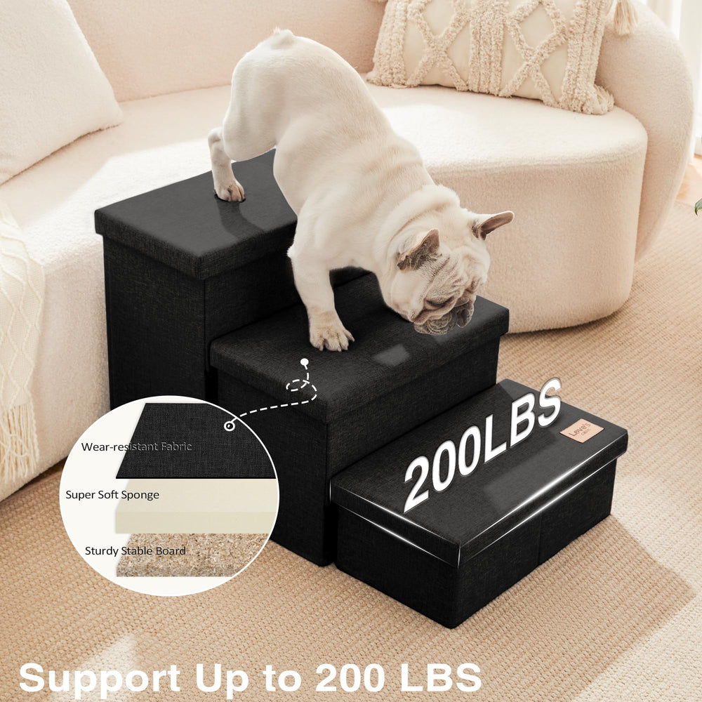 Love's Cabin dog stairs aiding access to an 18-inch-high bed.
