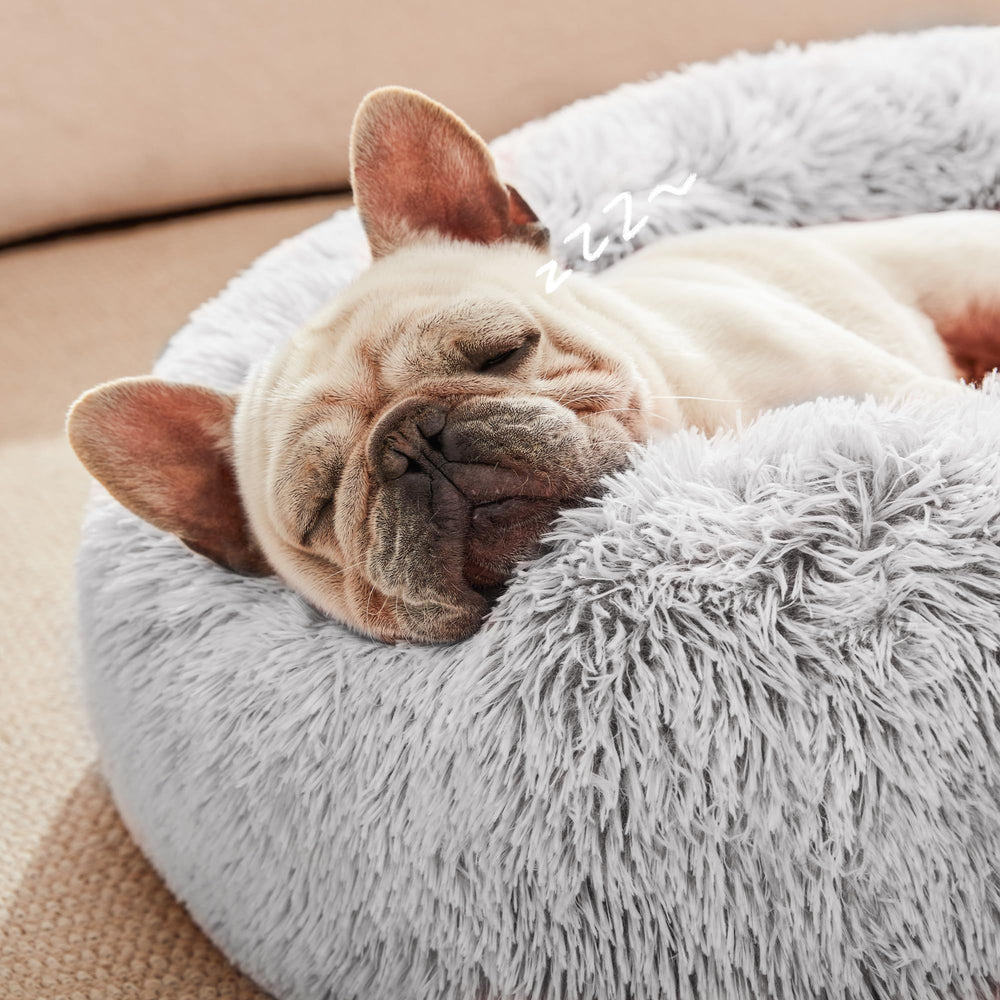Love's cabin fluffy faux fur pet bed features luxurious warmth and easy machine washing.