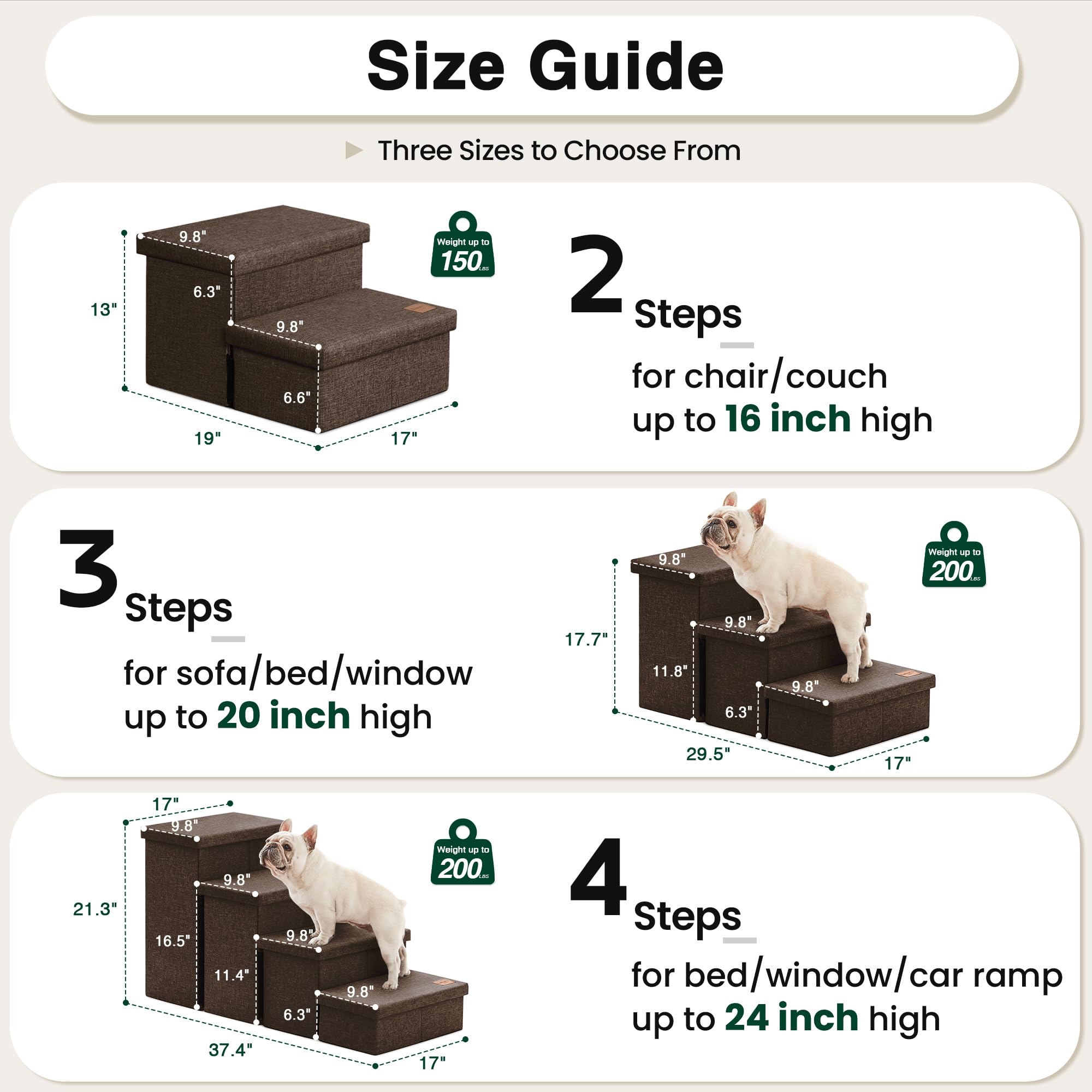 Love's cabin foldable dog stairs coffee color showcase easy portability.