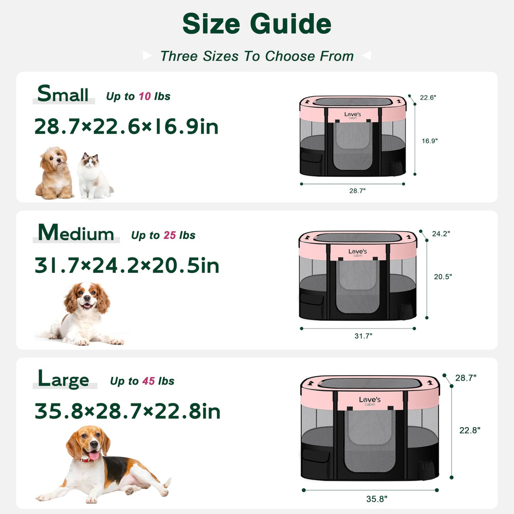 Love's cabin foldable kennel carrying case enables easy transport and storage.