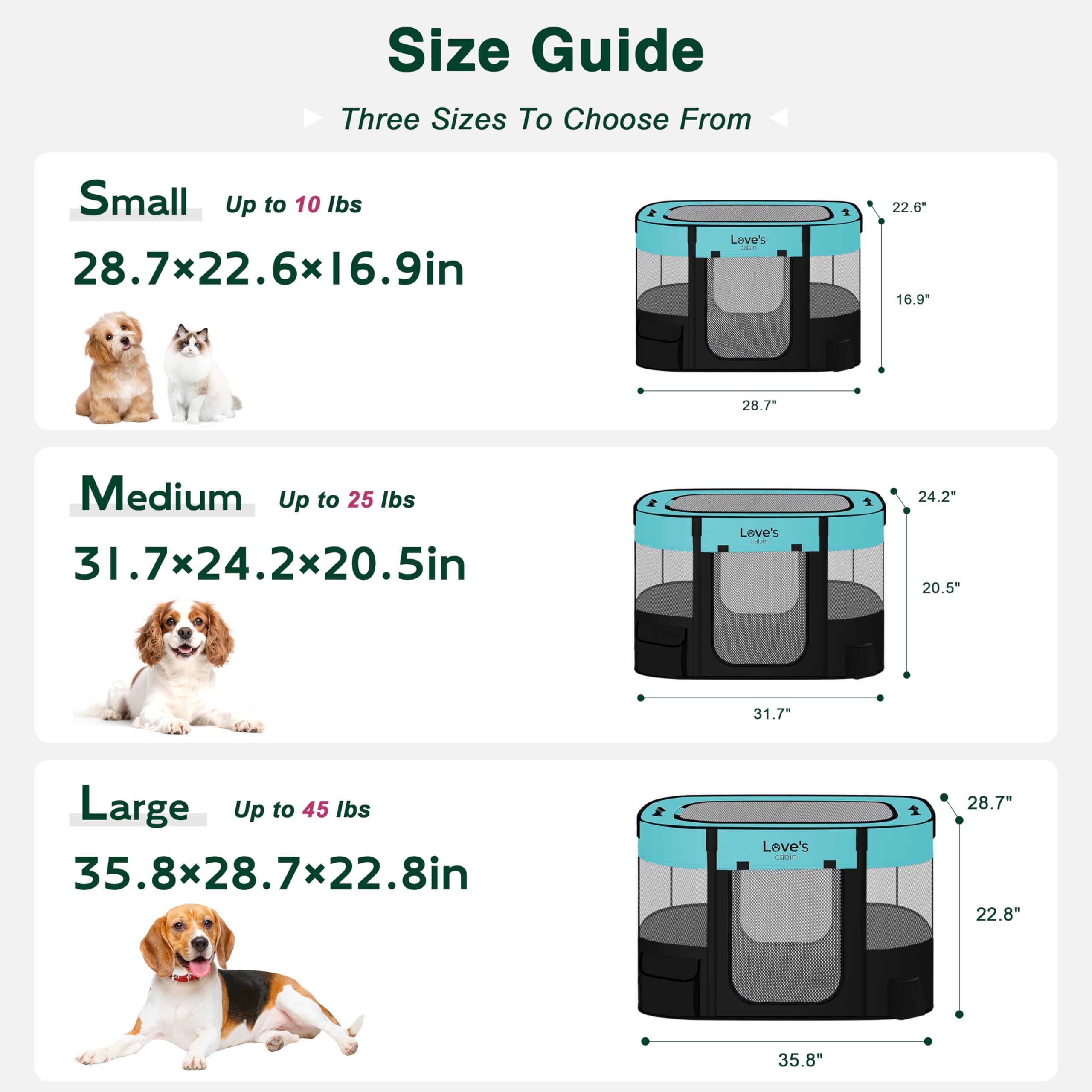 Love's cabin foldable kennel with carrying case for travel and storage.