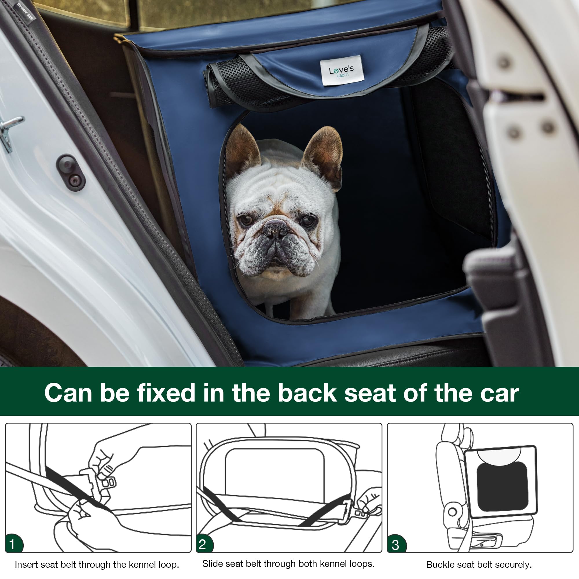 Love's cabin mesh ventilation panels for better airflow inside kennel.