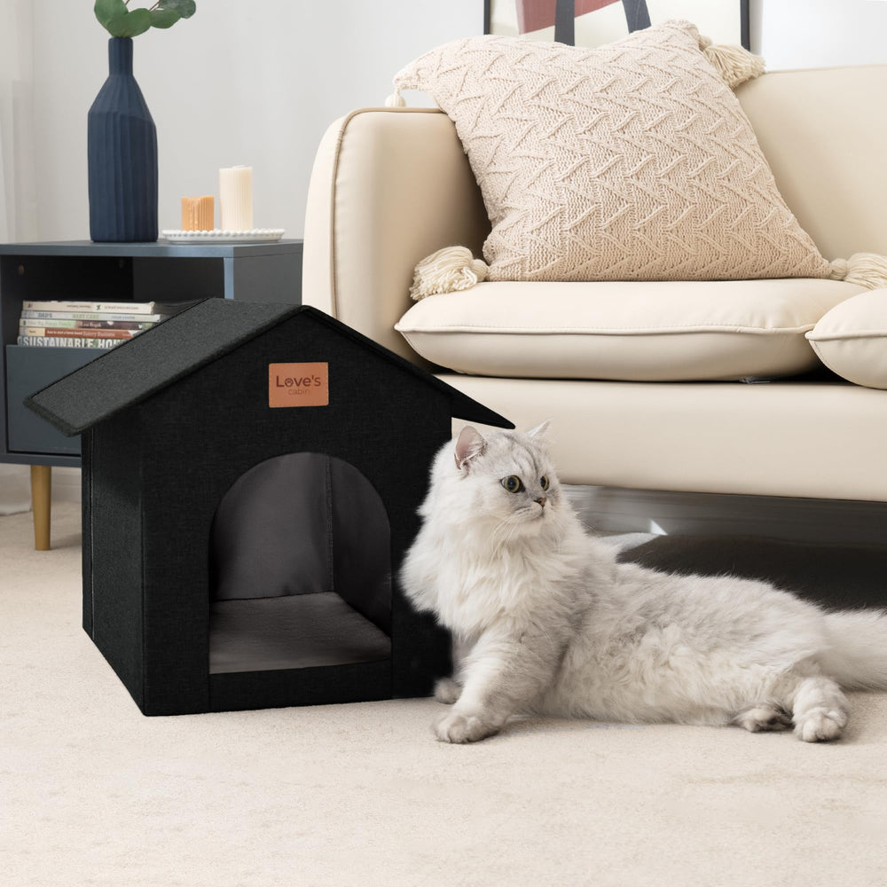 Love's cabin outdoor cat house garden setup demonstrates versatile placement in a yard.